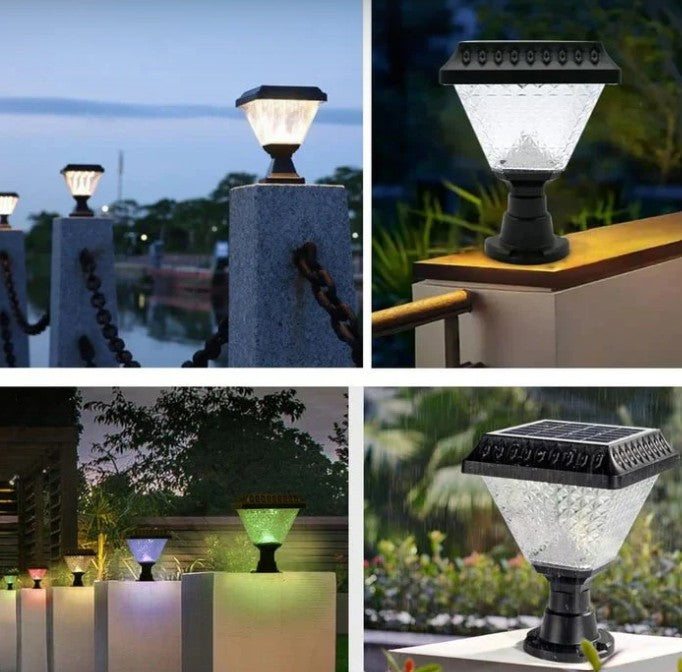 Solar LED Pillar Light – 32 LEDs (Cool White, Warm Light, Warm White and RGB Colors) – Waterproof for Home, Garden, Gate, Wall & Outdoor Use