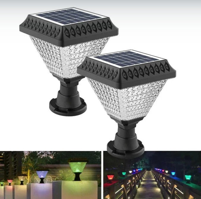 Solar LED Pillar Light – 32 LEDs (Cool White, Warm Light, Warm White and RGB Colors) – Waterproof for Home, Garden, Gate, Wall & Outdoor Use